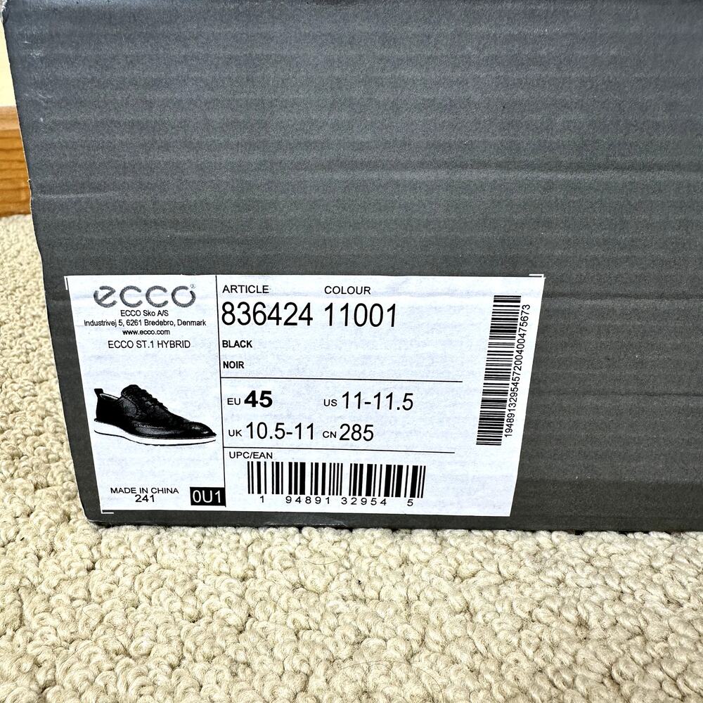 Ecco St. 1 Hybrid Men's Black Leather Wingtip Derby sz 11-11.5 PHORENE Midsole - Picture 2 of 8